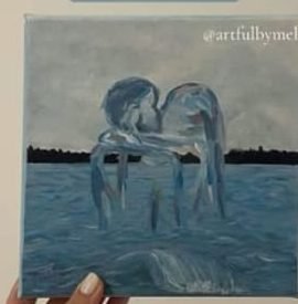 Painting of two figures standing in water