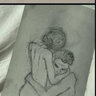 Pencil study of two embracing figures